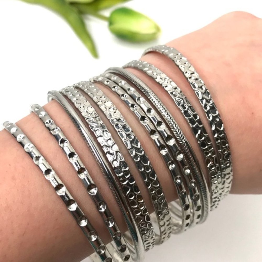 10pc Beautiful Silver Patterned Bangles Bracelet - image 1
